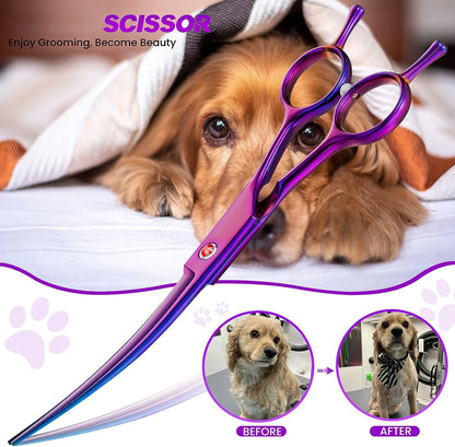 7-Inch Curved Pet Grooming Scissors for Right & Left Hand