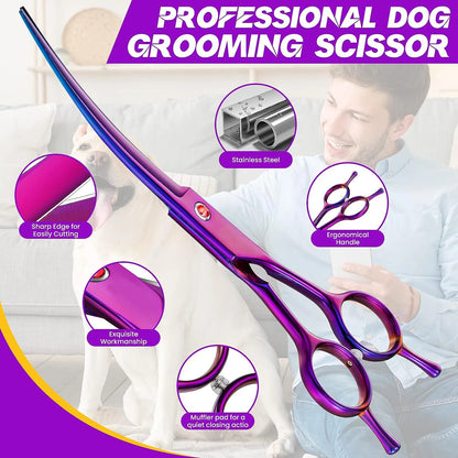 7-Inch Curved Pet Grooming Scissors for Right & Left Hand