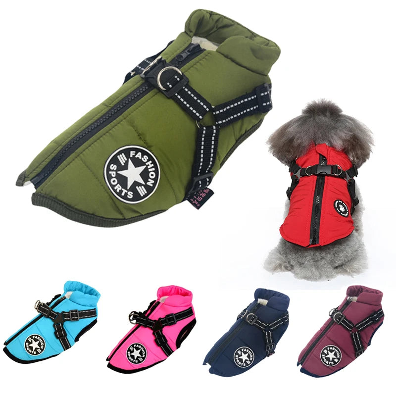 Large Dog Winter Jacket with Harness Waterproof Warm Coat