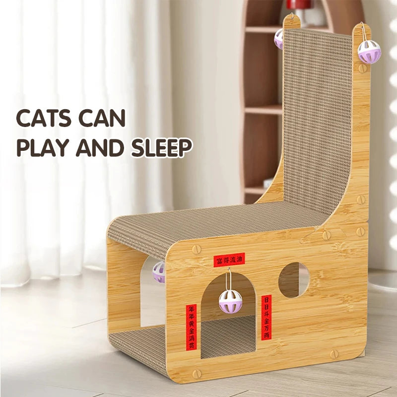 L-Shaped Cat Scratching Post with Nest & Board