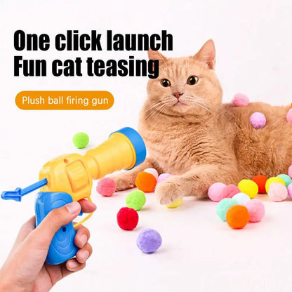 Interactive Cat Toy Mini Shooting Gun with Plush Balls