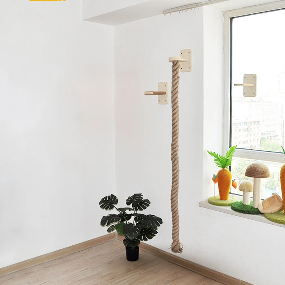 Wall-Mounted Cat Climbing Rope with Wooden Pedals & Sisal