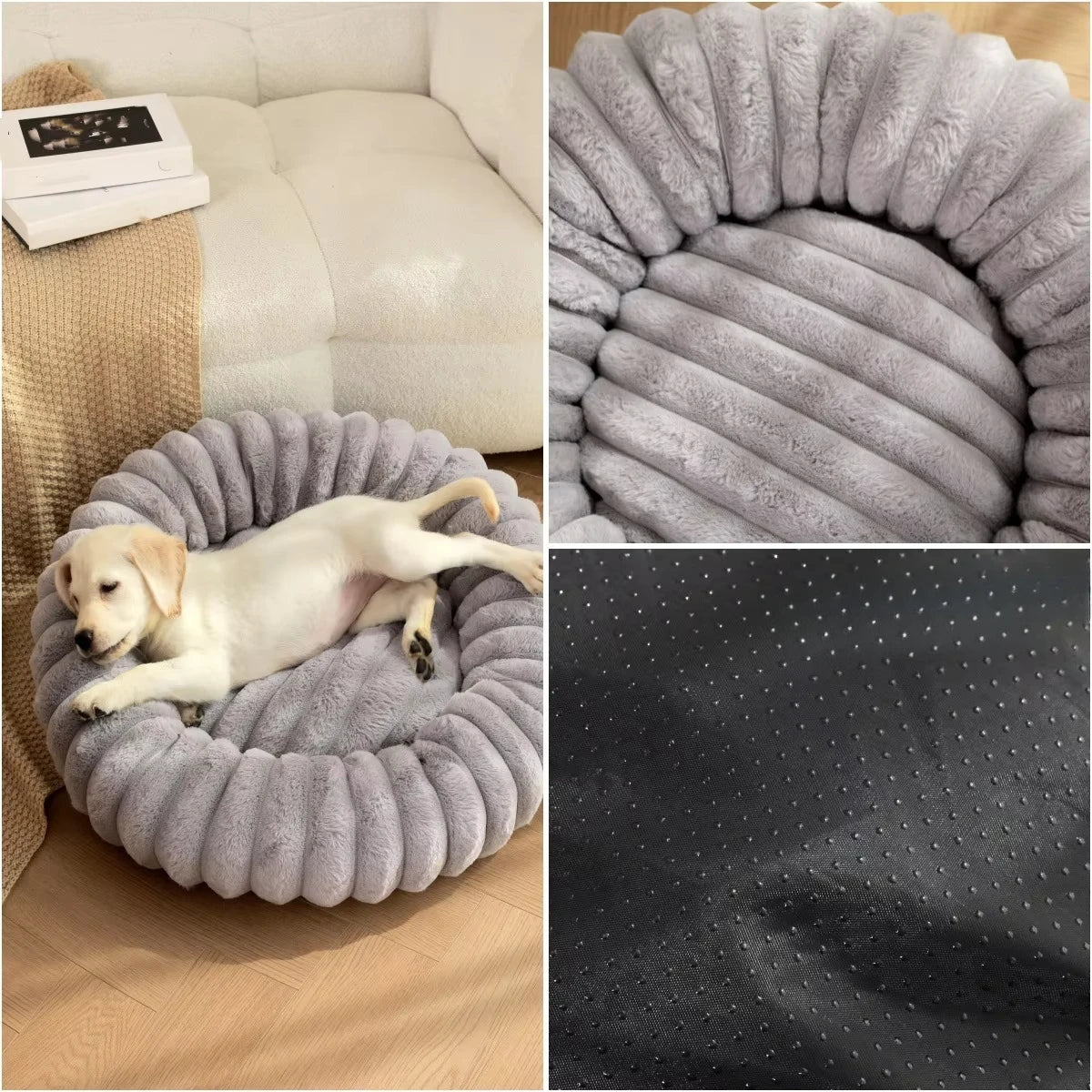 Round Pet Bed - Soft Plush Dog & Cat Bed for Winter