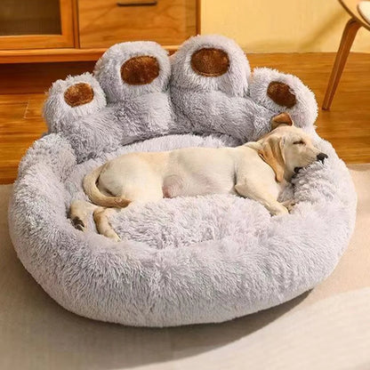 Large Fluffy Dog Bed Bear Paw Shape Cozy Pet Sofa