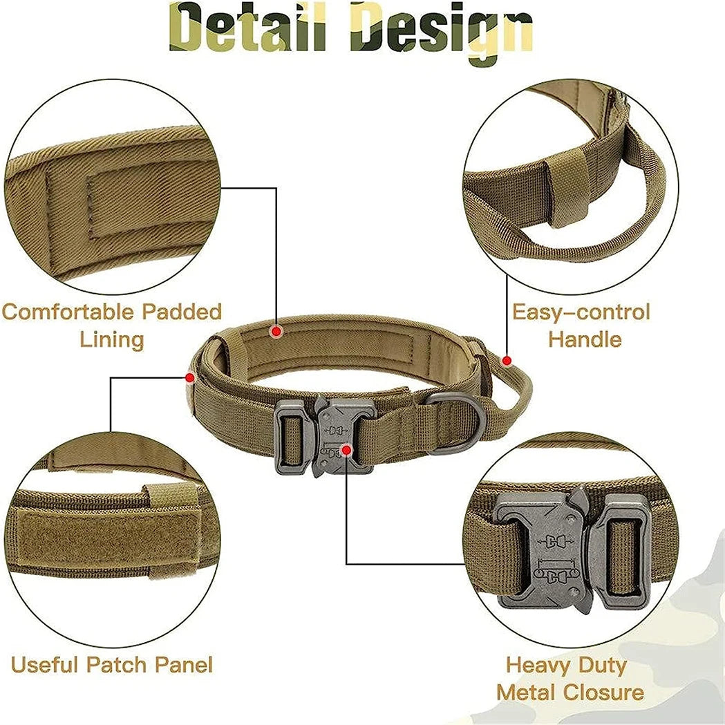 Tactical Nylon Dog Collar & Leash Adjustable Durable