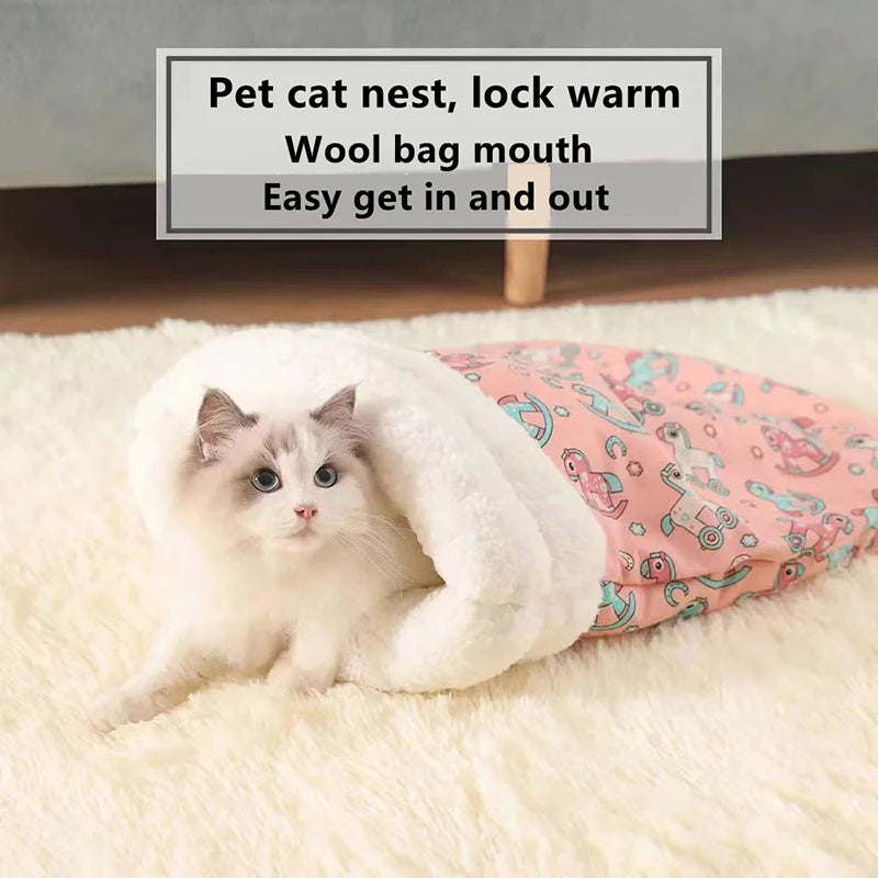 Winter Warm Pet Sleeping Bag Lamb Wool Kitten Nest