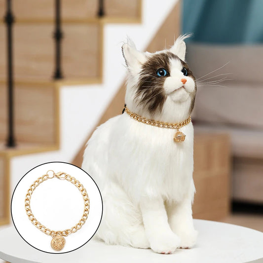 Gold Chain Dog Collar with Bell Personalized Pet Necklace for Cats & Dogs