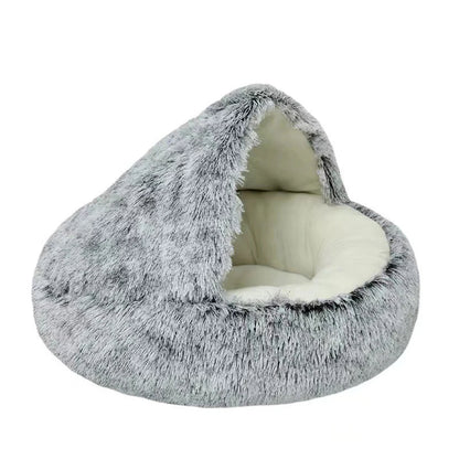 Warm Soft Plush Cat Bed with Cover Round Sleeping Nest