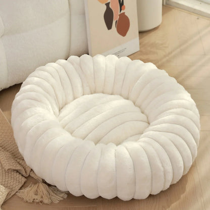 Round Pet Bed - Soft Plush Dog & Cat Bed for Winter