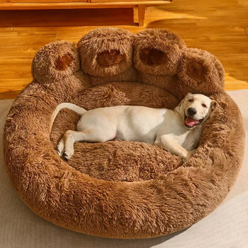 Large Fluffy Dog Bed Bear Paw Shape Cozy Pet Sofa