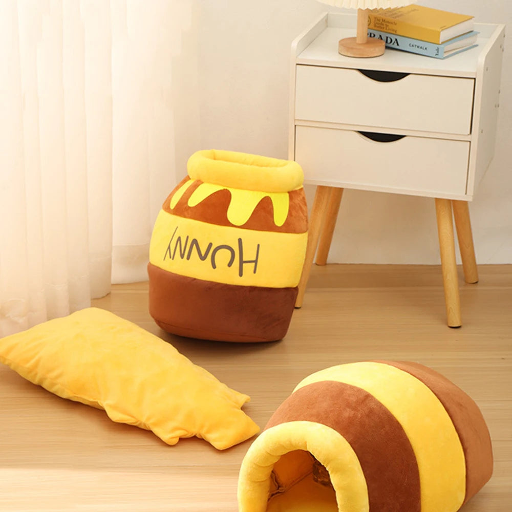 Honey Jar Cat Bed House with Removable Plush Mat