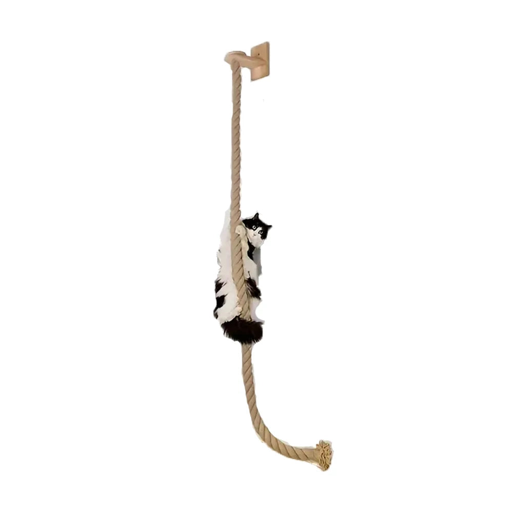 Wall-Mounted Cat Climbing Rope with Wooden Pedals & Sisal