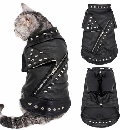 Leather Cat Dog Jacket Warm Winter Pet Outfit