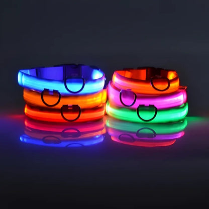 LED Dog Collar Glow-in-the-Dark Nylon Safety Leash