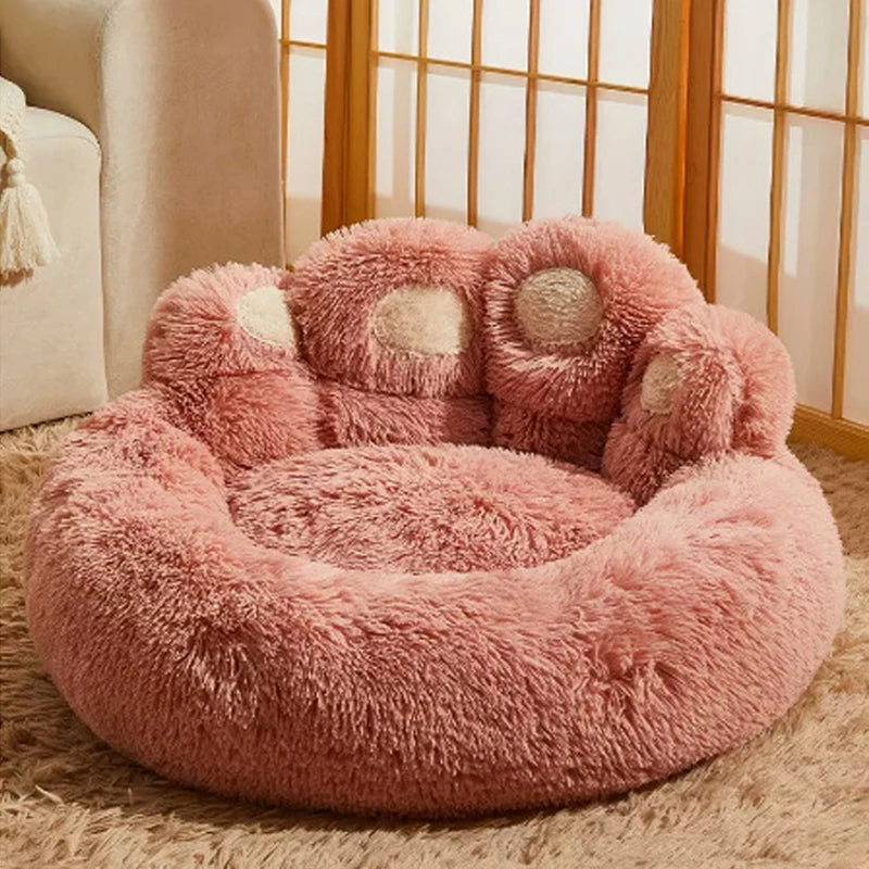 Large Fluffy Dog Bed Bear Paw Shape Cozy Pet Sofa