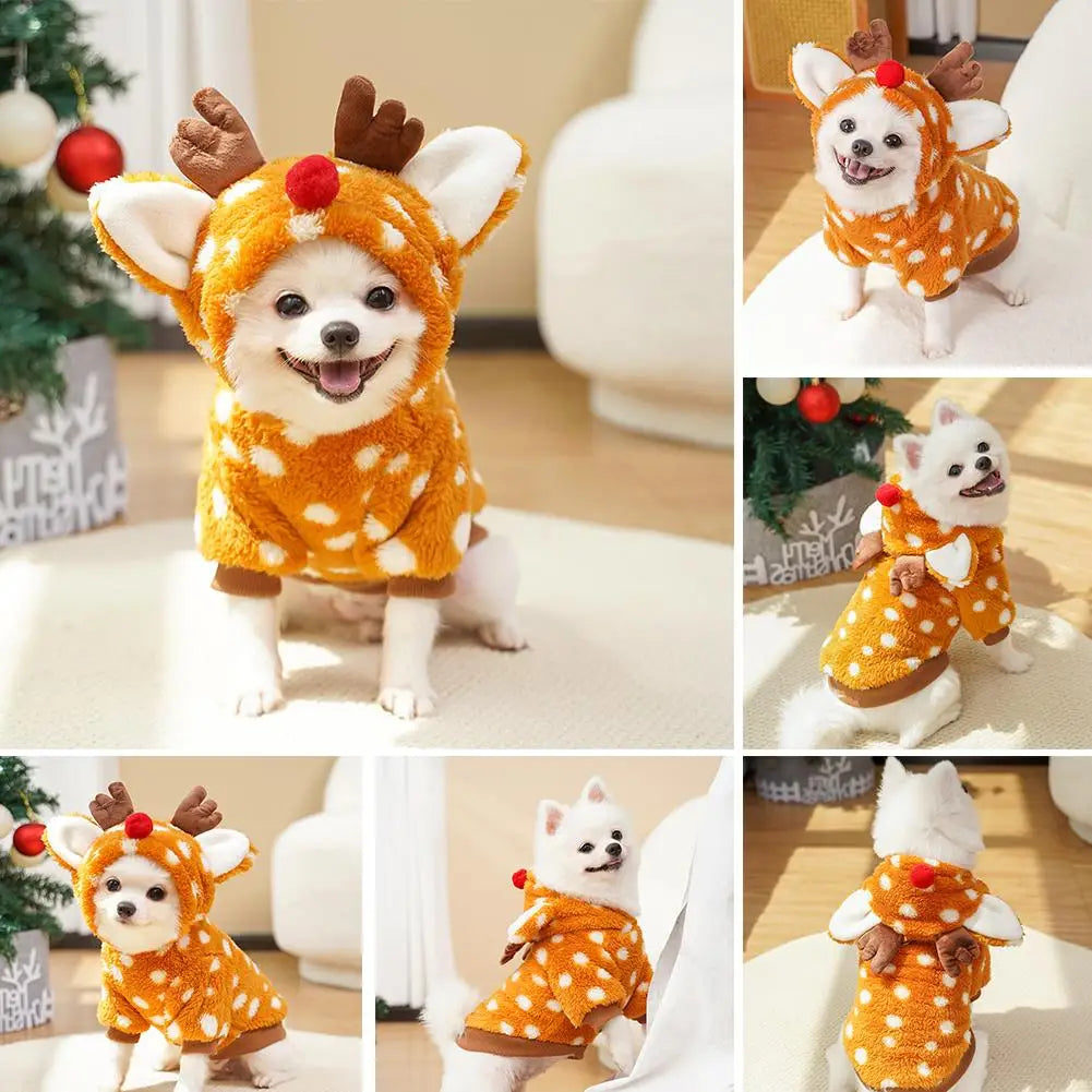 Christmas Elk Fleece Jumpsuit for Small Dogs & Cats