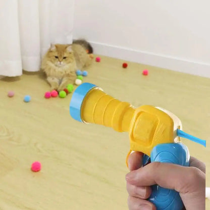 Interactive Cat Toy Mini Shooting Gun with Plush Balls