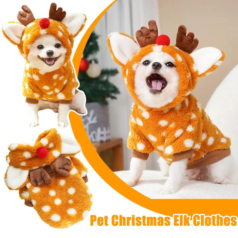 Christmas Elk Fleece Jumpsuit for Small Dogs & Cats