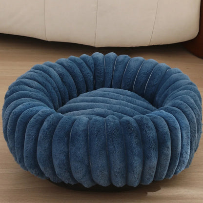 Round Pet Bed - Soft Plush Dog & Cat Bed for Winter