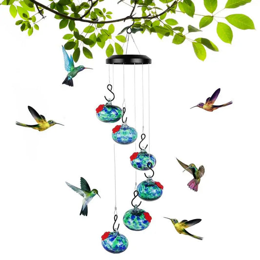 Outdoor Hummingbird Feeder with Wind Chimes & Bee Guard