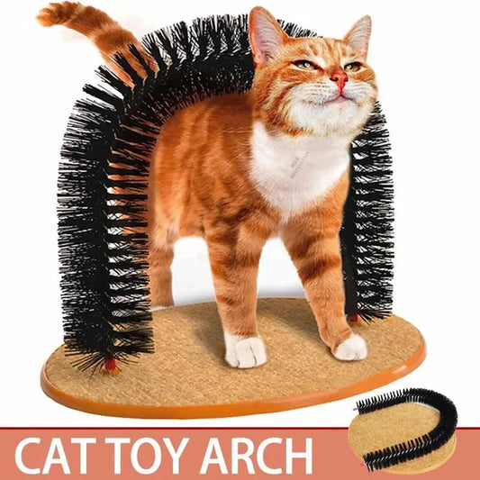 Cat Self-Grooming Arch with Massage Brush & Scratching Pad