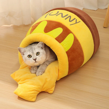 Honey Jar Cat Bed House with Removable Plush Mat