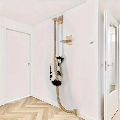 Wall-Mounted Cat Climbing Rope with Wooden Pedals & Sisal