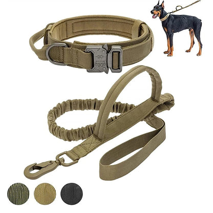 Tactical Nylon Dog Collar & Leash Adjustable Durable